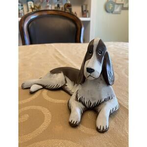 Resin Composite Spaniel Hound Dog, Artist Signed Pleet 1997, Brown & White 7”x4”